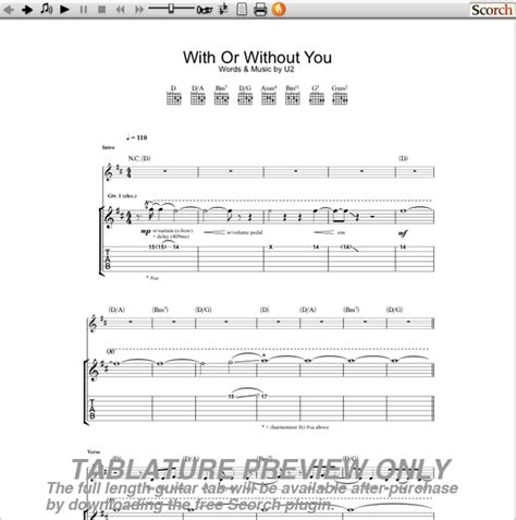 U2 With or Without You Guitar Tab | GuitarInternational.com