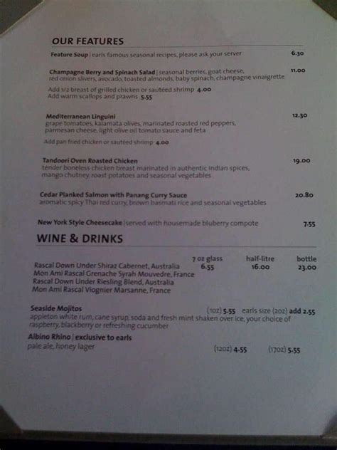 Earls Regina South Menu, Menu for Earls Regina South, Albert Park, Regina - Urbanspoon/Zomato