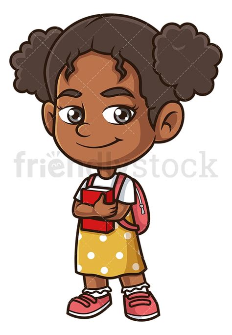 African-American School Girl Cartoon Clipart Vector - FriendlyStock