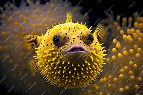 Premium Photo | Round poisonous puffer fish with spikes all over body ...