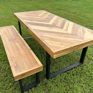 READY TO SHIP Reclaimed Wood Dining Table & Bench Set, Herringbone ...