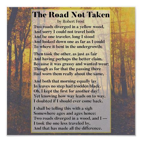 The Road Not Taken - Robert Frost Poem Poster | Robert frost poems, Robert frost, Poems