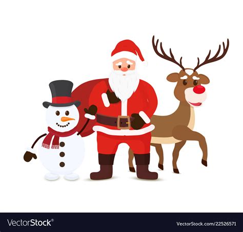 Cartoon santa claus snowman and reindeers Vector Image