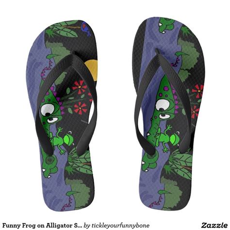 Funny Frog on Alligator Snout Folk Art Flip Flops | Flip flops, Blue sandals, Funny frogs