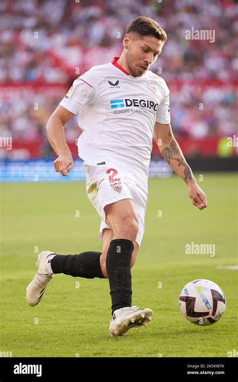 Seville, Spain. 08th Oct, 2022. Gonzalo Montiel (2) of Sevilla FC seen ...