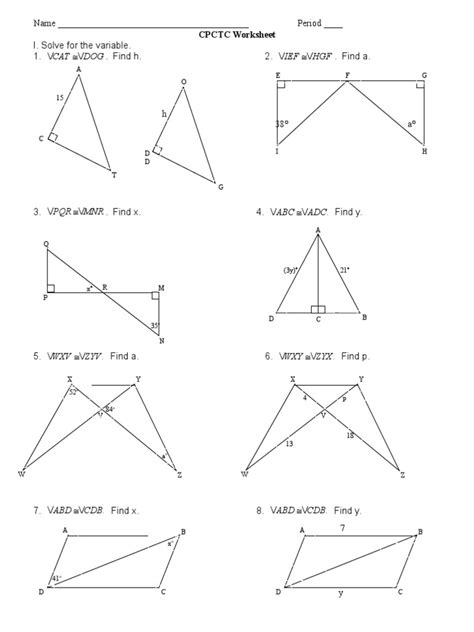 CPCTC Worksheet | Euclid | Elementary Geometry