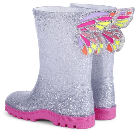 Sophia Webster Girls Butterfly Silver Glitter Welly Rain Boots — BAMBINIFASHION.COM