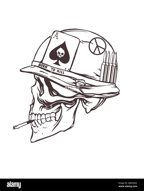 Drawing of the skull of an American soldier in the Vietnam War. Vector illustration Stock Vector ...