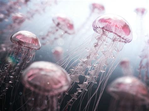 Online crop | swam of pink jellyfish, jellyfish, water, drawing HD wallpaper | Wallpaper Flare