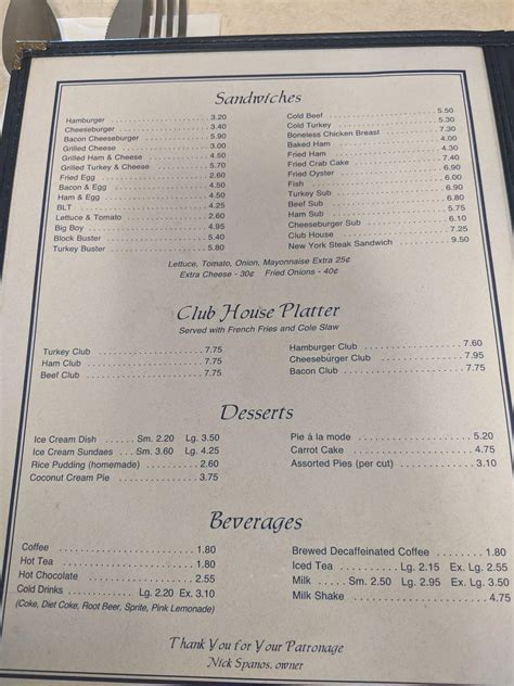 Menu at John's Hideaway Restaurant, Carlisle