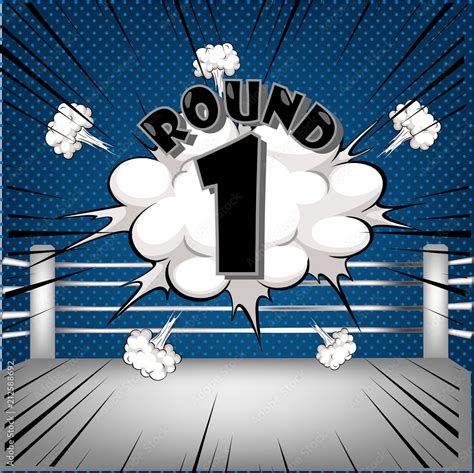 boxing ring corner with comic style blue Round1 Stock Vector | Adobe Stock