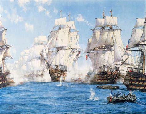 Battle of Trafalgar on 21st October 1805 during the Napoleonic Wars: picture by Montague Dawson ...