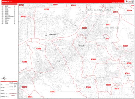Riverside California Zip Code Wall Map (Red Line Style) by MarketMAPS - MapSales