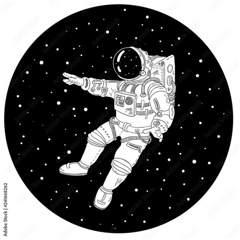 Astronaut in outer space black and white illustration Stock Vector ...