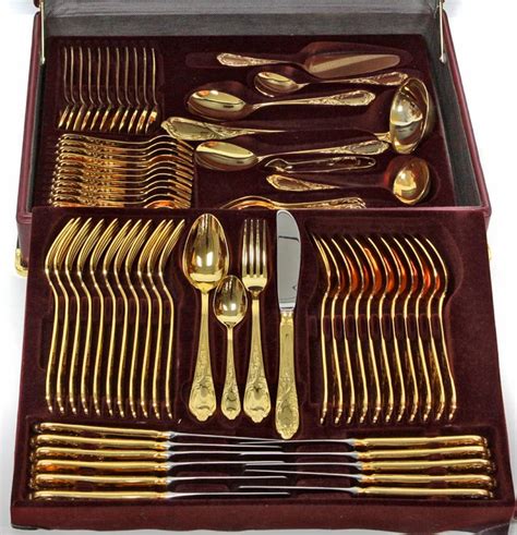 70 piece luxury cutlery set - Cutlery for 12 people - 23/24 karat gold plated - Catawiki