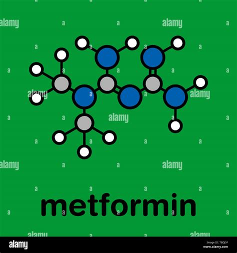 Metformin diabetes drug (biguanide class) molecule. Stylized skeletal formula (chemical ...