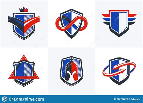 Classic Shields Shapes Set With Different Additional Elements Vector Symbols Set, Defense And ...