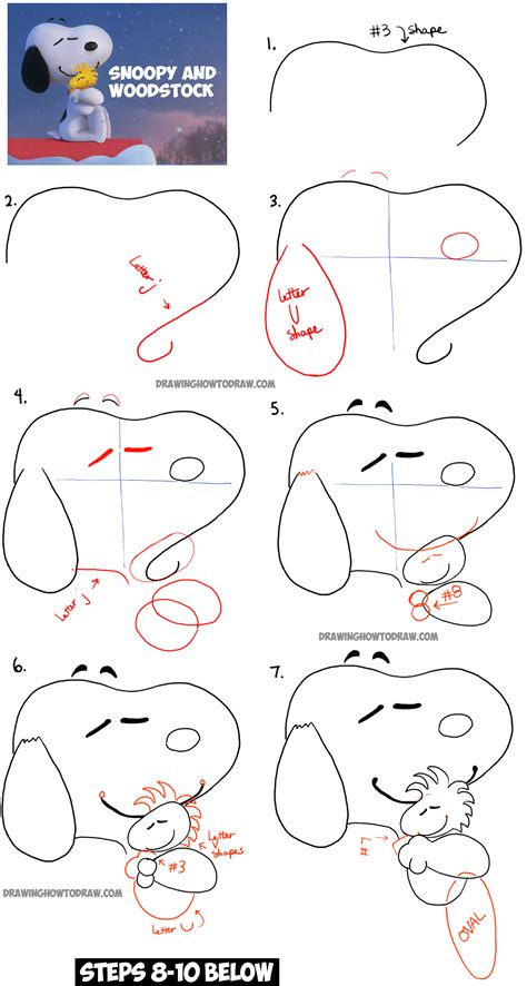 How to Draw Snoopy and Woodstock Hugging from The Peanuts Movie - How to Draw Step by Step ...