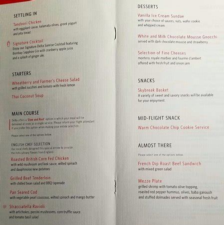 Delta Food Menu