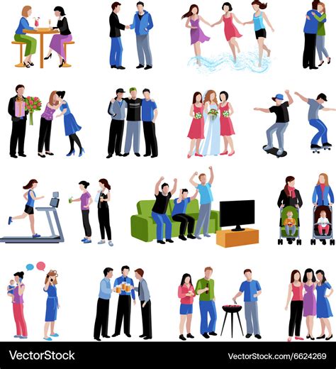 Friends buddies activities flat icons set Vector Image