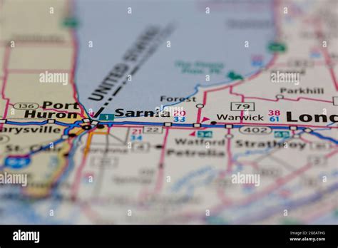 Sarnia Ontario Canada shown on a road map or Geography map Stock Photo - Alamy