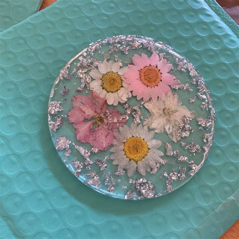 Resin Flower Coasters Made With Any Flowers and Foil of Your | Etsy UK