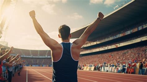 Premium AI Image | A runner crossing the finish line at a race with a ...