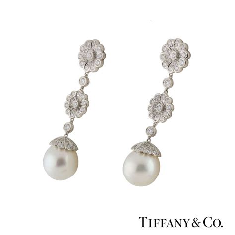 Tiffany & Co. Platinum Diamond and Pearl Earrings | Rich Diamonds