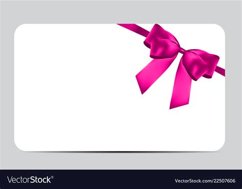 Blank gift card template with pink bow and ribbon Vector Image