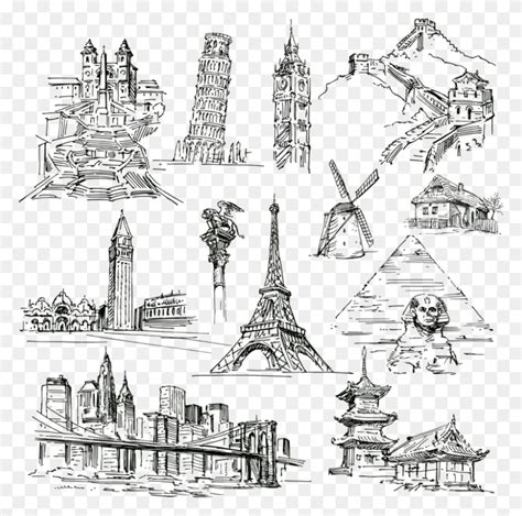 Landmark Drawing Hand Painted World Handpainted Landmarks World Famous Buildings Drawings ...