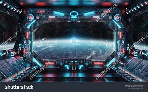 Dark Spaceship Interior Glowing Blue Red Stock Illustration 2050486706 | Shutterstock