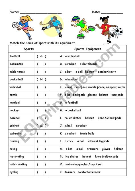 Sports Names and Equipment - ESL worksheet by mandyman