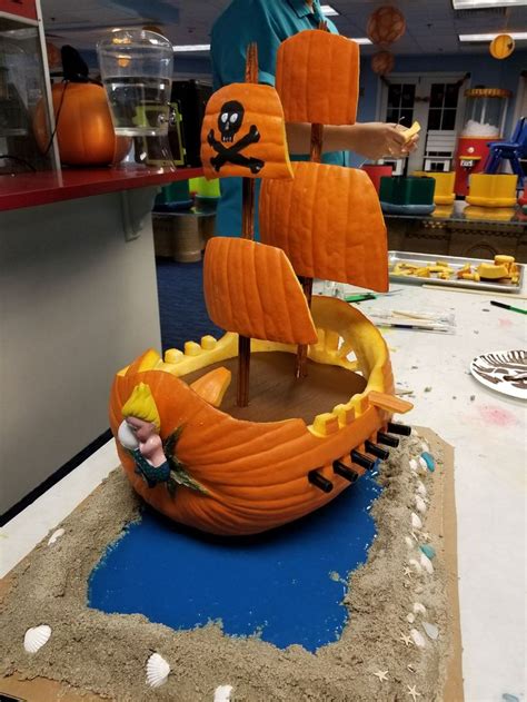 Jaik’s pumpkin carving for contest at work. Pirate ship pumpkin ...