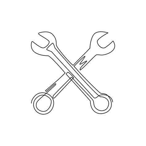 Single one line drawing repair icon. Two crossed wrenches. Auto mechanic car repair shop logo ...