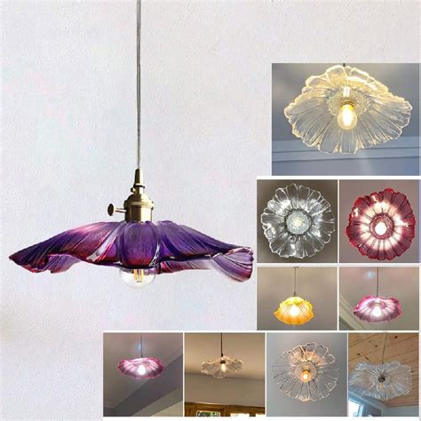 kiven STGLIGHTING Lotus Shaped Purple Glass Plug in Pendant Lighting with 15ft Dimmer Switch ...