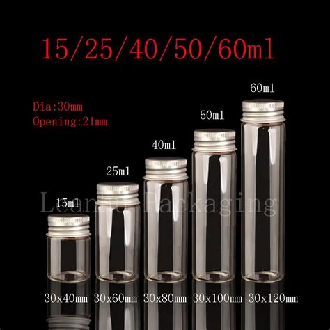 15ml 25ml 40ml 50ml 60ml Screw Neck Glass Bottle with Aluminum Cap Glass Tube Container with lid ...