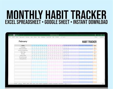 Monthly Habit Tracker Excel Spreadsheet Google Sheets Excel | Etsy