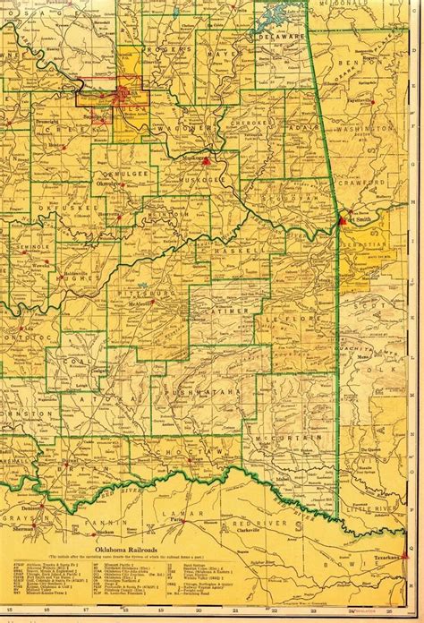 1943 Vintage OKLAHOMA State Map RAILROADS Antique Map of Oklahoma RARE ...