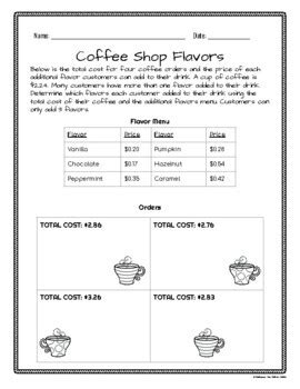 Coffee Shop Math by REDHEAD ED | TPT