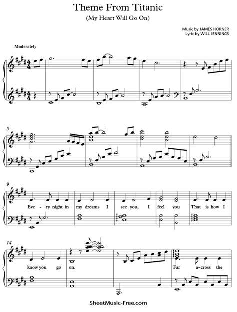 Titanic Sheet Music for Piano Theme From Titanic - ♪ SHEETMUSIC-FREE.COM