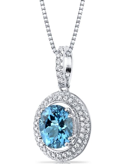 2.75 Carats Swiss Blue Topaz Halo Pendant Necklace in Sterling Silver ...