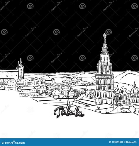 Toledo skyline, outline stock vector. Illustration of plan - 123659492