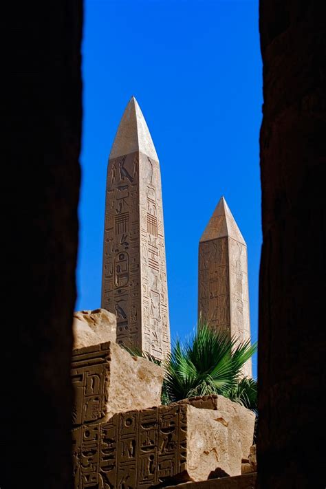 Two remaining obelisks at Karnak Temple, 15th century BC. One belongs ...