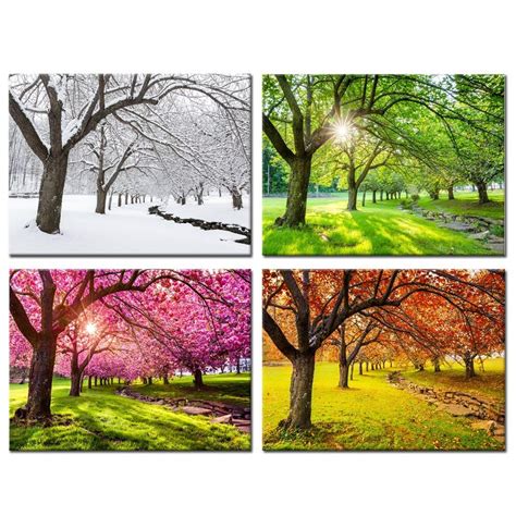 AMERICAS SEASONS - 12x12 inch- 4 paintings - Summer - Fall - Winter - Spring - campestre.al.gov.br