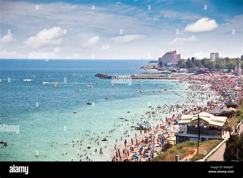 Beautiful long sand beach in Costinesti, Constanta, Romania Stock Photo ...