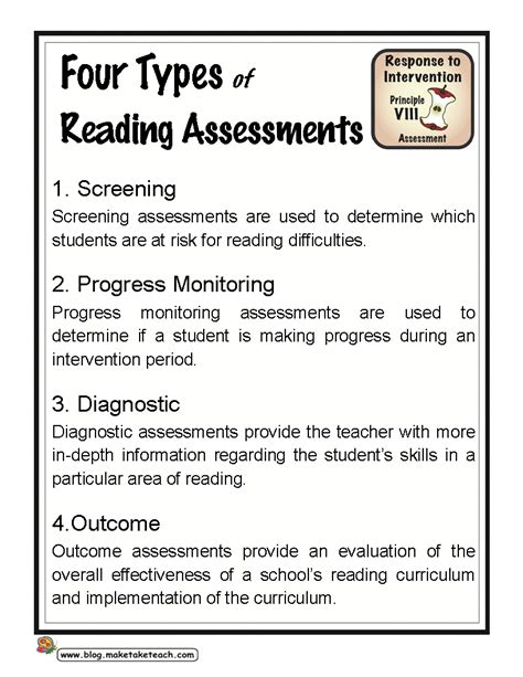 Four Types of Reading Assessments - Make Take & Teach