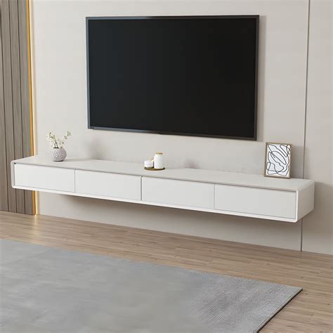 Modern White TV Console Wall Mounted Wood Media Console with Drawers ...