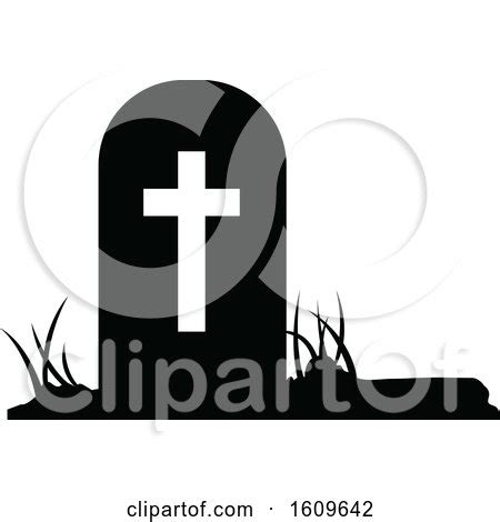 Clipart of a Halloween Tombstone Black and White Silhouette - Royalty Free Vector Illustration ...