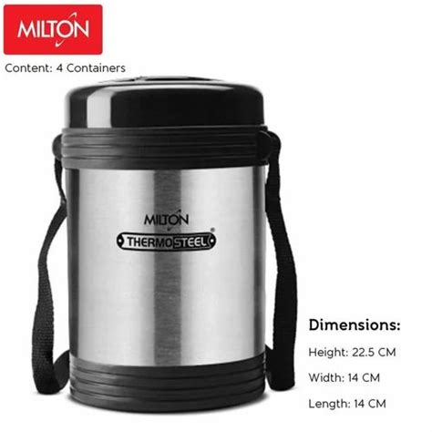 Stainless Steel Milton Legend 4 Thermosteel Tiffin Box, (4 Containers) 260 ml, Silver, 400 mL at ...