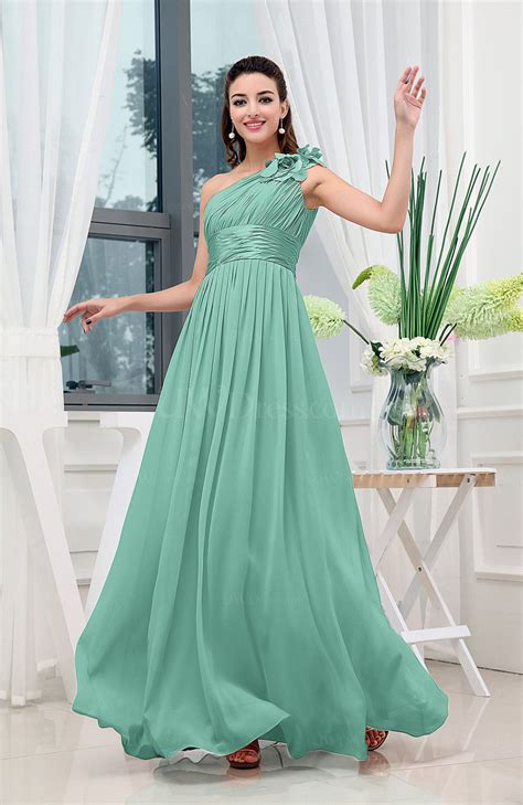 Mint Green Classic A-line One Shoulder Sleeveless Zipper Sash Cocktail ...